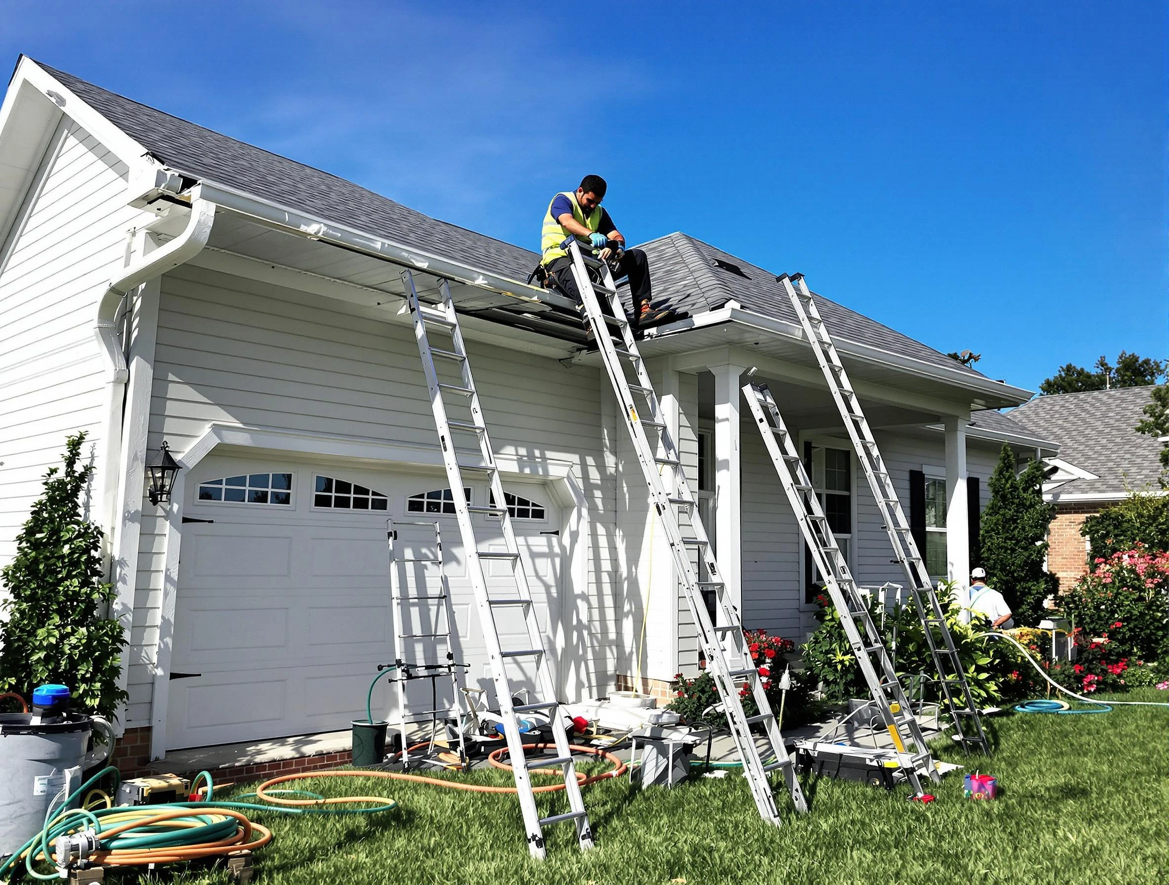 Removal of old gutters by Tallmadge Roofing Company to install new system in Tallmadge, OH