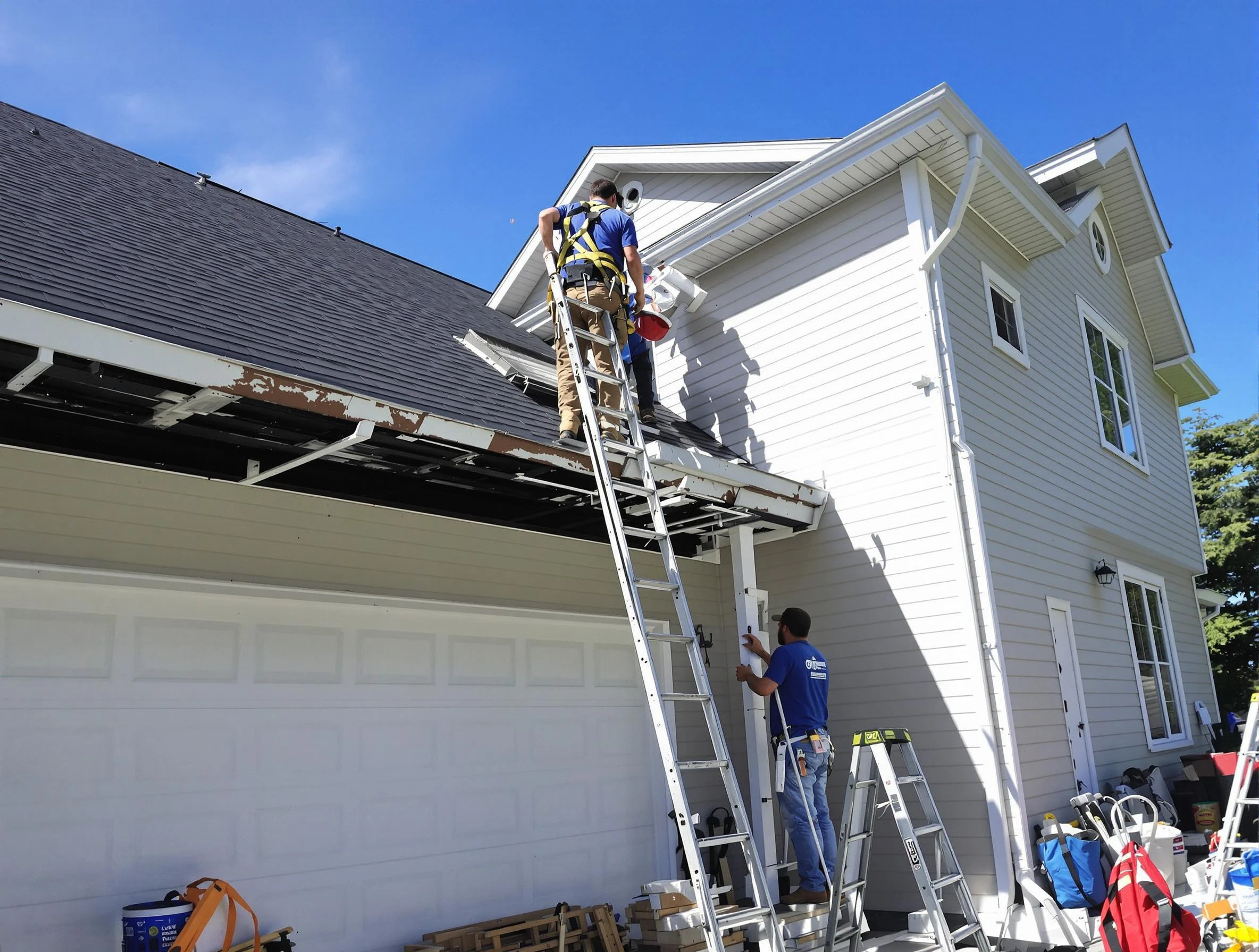 Newly replaced gutters by Tallmadge Roofing Company in Tallmadge, OH